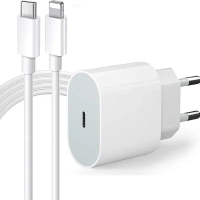 Carregador Apple USB-C 20W + Cabo Alimentação Lightning Power Delivery